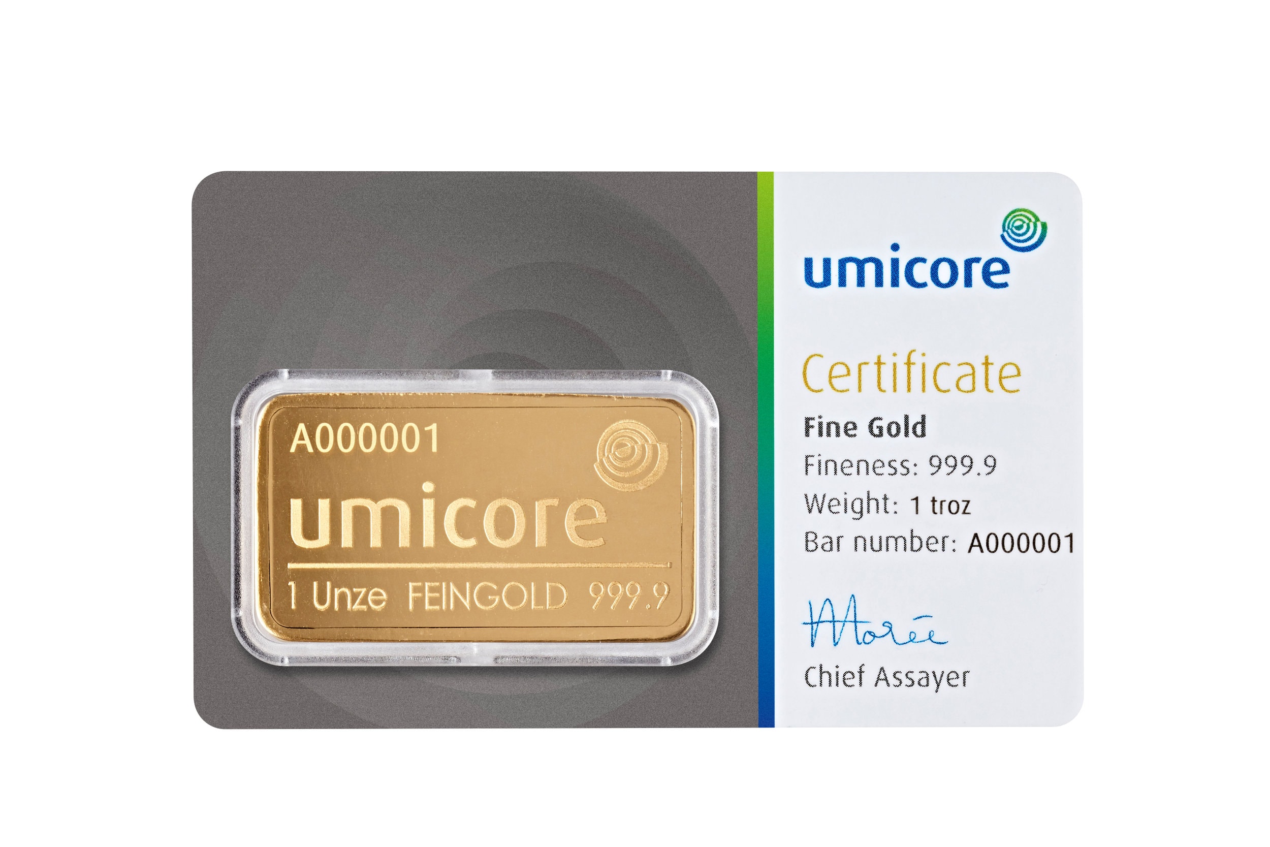Ontwerp van Umicore goudbaar 31,1 gram