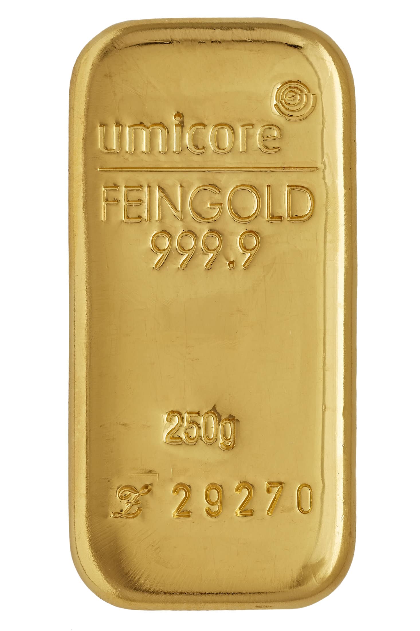Ontwerp van Umicore goudbaar 250 gram