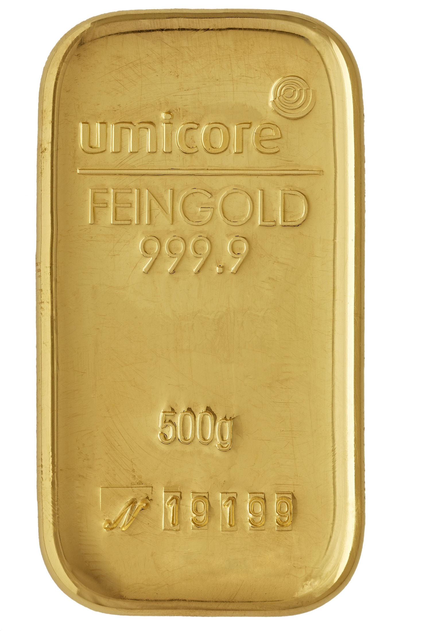 Ontwerp van Umicore goudbaar 500 gram