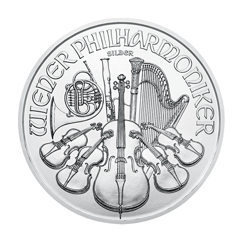 Ontwerp van 1 troy ounce zilveren Philharmoniker munt